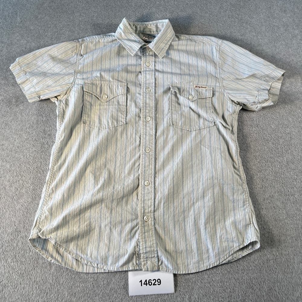 Lucky Brand Dungarees Shirt Mens Medium White Blue Pinstripe Cotton Sportswear